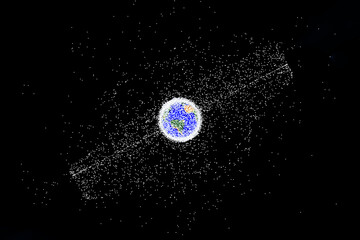 Space debris around the planet Earth. Elements of this image furnishing NASA.