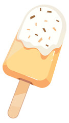 Vanilla ice cream bar on wooden stick. Cartoon icon
