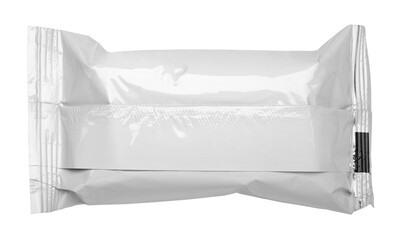 Blank plastic pouch snack packaging isolated on transparent background