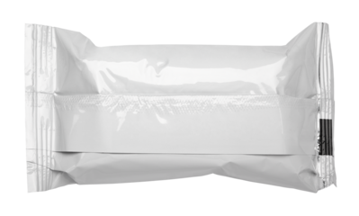 Blank plastic pouch snack packaging isolated on transparent background