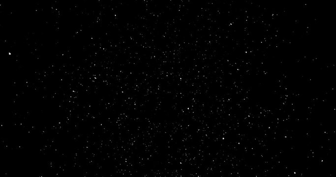 Snow overlay on black background. Slowly and calm falling snow effect. Long duration