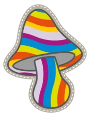 Tuinposter Rainbow mushroom patch in vintage style. Hippie emblem © MicroOne