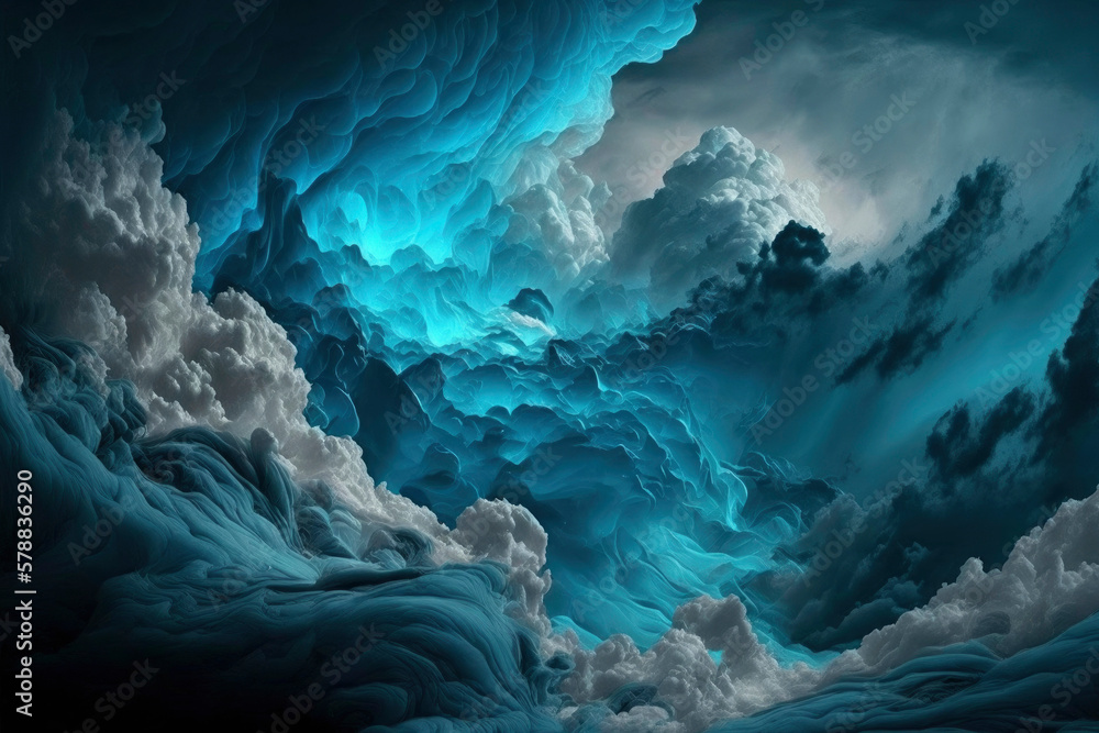 Poster clouds in a strange blue and violet abstract ,made with generative ai