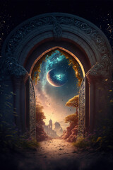 A giant gate to heaven with wonderful sky, fantasy art ,made with Generative AI