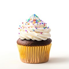 Cupcakes, muffins with sprinkles on a white background