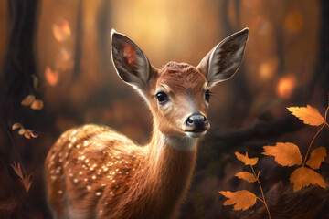 Bambi in a Forest in Autumn, AI Generated