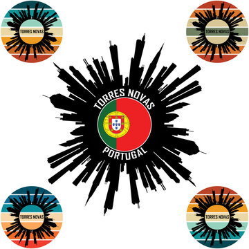 Torres Novas Skyline Silhouette Portugal Flag Travel Souvenir Sticker Vector Illustration SVG EPS AI