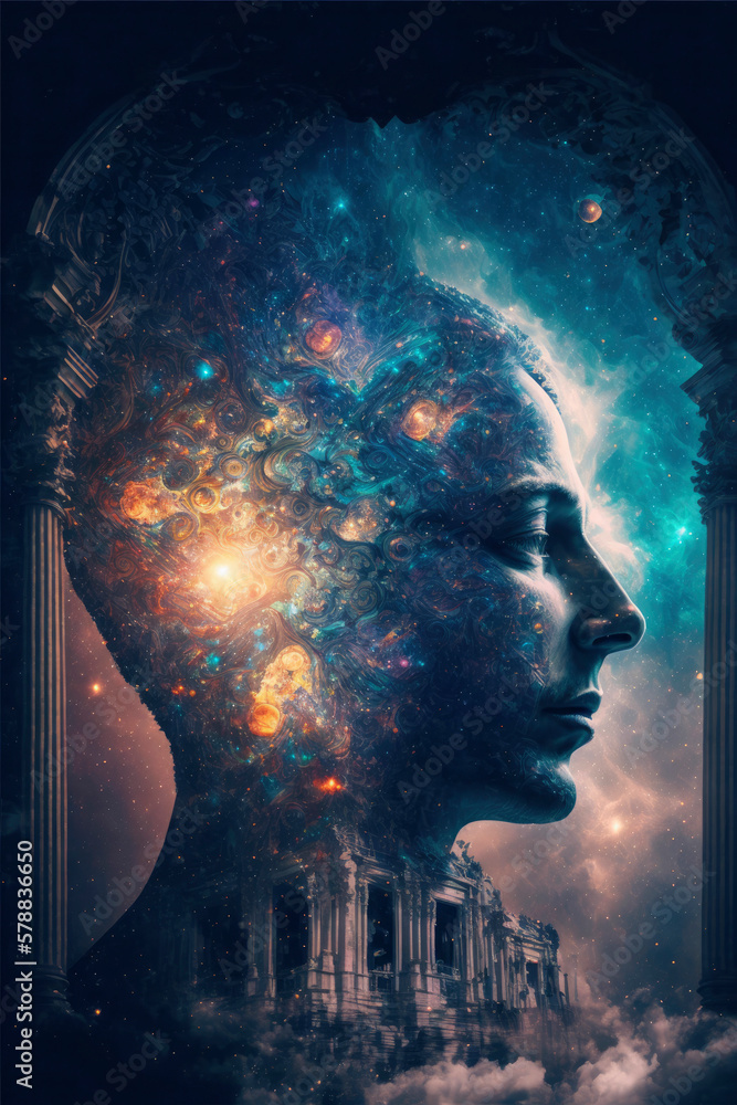 Poster divine bio luminescent entity created with galaxy heaven ,made with generative ai