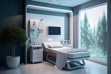Empty hospital room and bed ,made with Generative AI