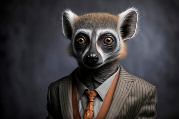 Portrait of a lemur dressed in a formal business suit ,made with Generative AI