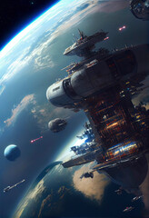 Obraz na płótnie Canvas Futuristic habitat, Science Fiction future space port ,made with Generative AI