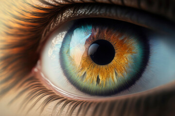 Human blue eye realistic beautiful closeup zoom ,made with Generative AI