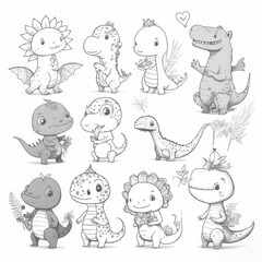 Obraz premium Dinosaur line art sketch, coloring sheet for children ,made with Generative AI