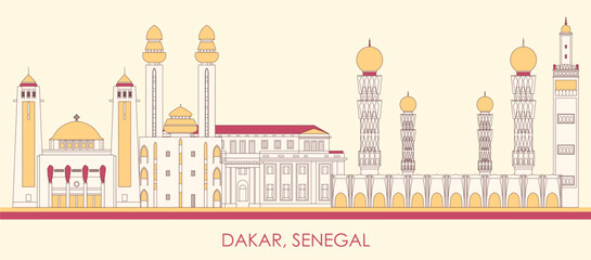 Cartoon Skyline panorama of city of Dakar, Senegal - vector illustration