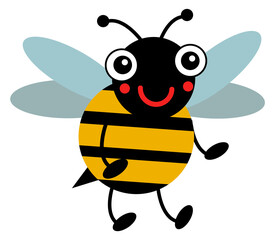 Cartoon bee character. Funny flying insect. Comic bumblebee