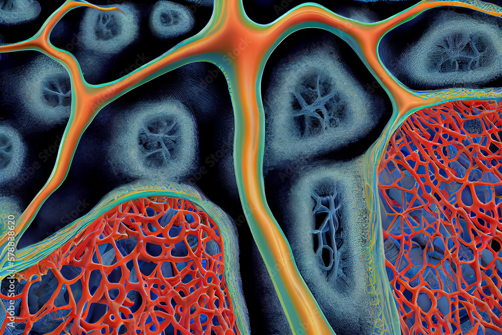 Poster depicting cancerous cells invading and attacking healthy brain tissue, showing the destructive natur