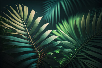 Fototapeta premium green palm leaves tropical background. Illustration AI Generative