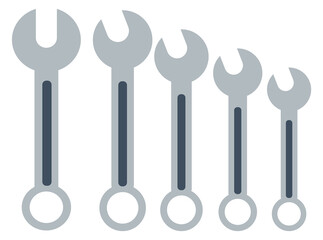 Wrench set. Metal spanner tool. Construction equipment