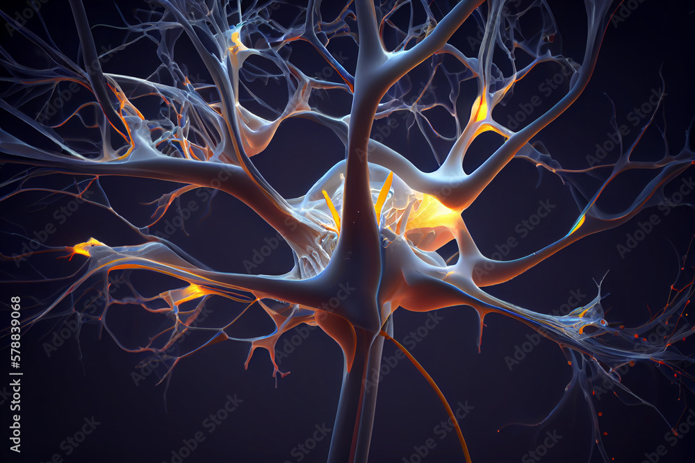 Fototapete the process of neuroplasticity, showing how new neural pathways are formed through repeated use and 