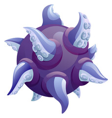 Alien planet with blue space tentacles. Cartoon game universe