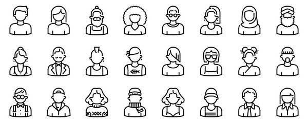 Line icons about avatar people. Interface elements.  Line icon on transparent background with editable stroke. - obrazy, fototapety, plakaty