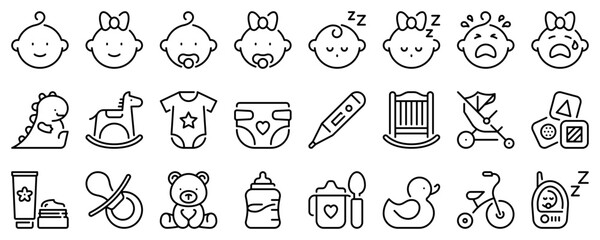 Line icons about baby.  Line icon on transparent background with editable stroke. - 578839832
