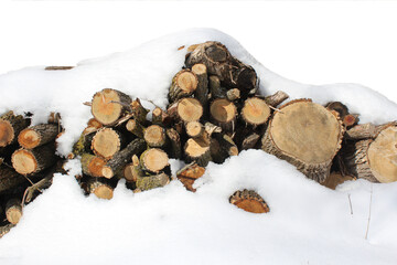 firewood in the snow on transparent background