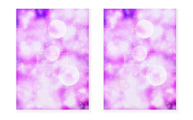 Digital Design. Hologram Shape. Motion Flyer. Round Layout. Summer Dots. Shiny Halftone Template. Purple Soft Background. Holographic Pattern. Violet Digital Design