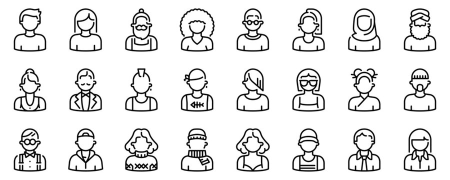 Line icons about avatar people. Interface elements.  Line icon on transparent background with editable stroke.