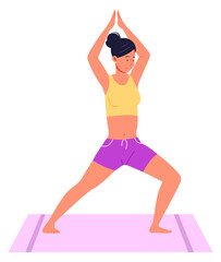 Fototapeta na wymiar Woman yoga training. Person in balance pose stretching on mat