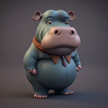 Cute cartoon character hippopotamus. Cartoon hippo. Begimot. Cartoon hippopotamus on a colorful background. Cartoon hippopotamus with cute eyes. Generative AI.