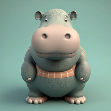 Cute cartoon character hippopotamus. Cartoon hippo. Begimot. Cartoon hippopotamus on a colorful background. Cartoon hippopotamus with cute eyes. Generative AI.