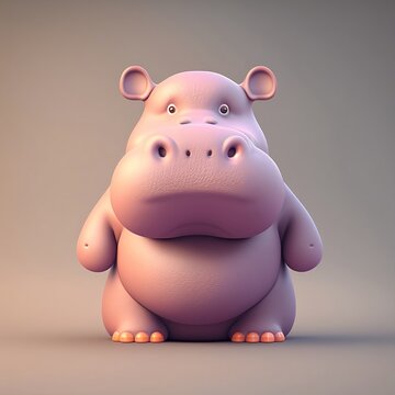 Cute cartoon character hippopotamus. Cartoon hippo. Begimot. Cartoon hippopotamus on a colorful background. Cartoon hippopotamus with cute eyes. Generative AI.