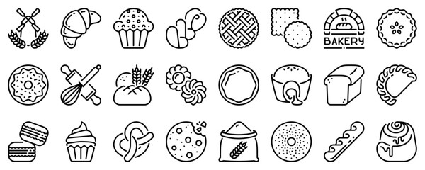 Line icons about bakery.  Line icon on transparent background with editable stroke.