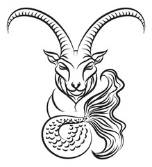 Capricorn sketch. Astrological symbol. Esoteric hand drawn sign