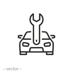 car service icon, auto repair station, thin line symbol on white background - editable stroke vector illustration eps10