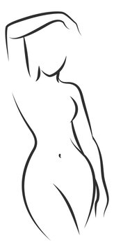 Naked woman drawing. Female body care logo