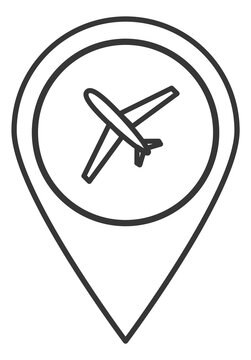 Airport geo pin. Plane destination map marker