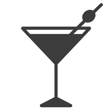 Icono de copa de Martini sobre un fondo blanco liso y aislado. Vista de frente y de cerca. Copy space