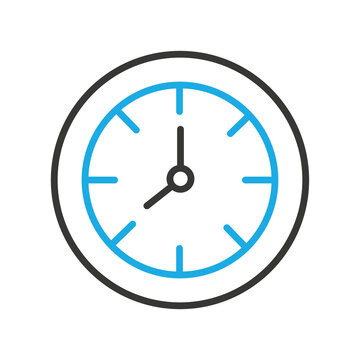 clock png icon with blue and black lines with transparent background