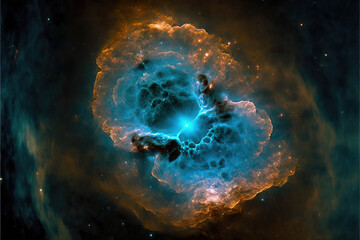 Glowing blue nebula with stars. Fantasy galaxy generative AI background