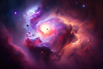 Purple and violet nebula with stars. Fantasy galaxy generative AI background