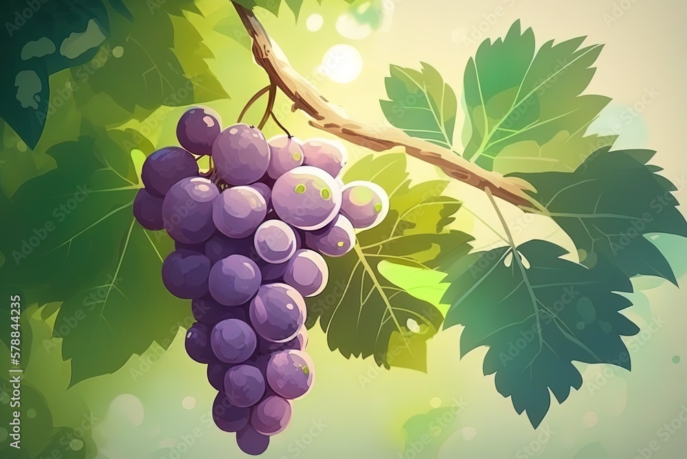 Poster grapes in focus on a branch with a telephoto lens generative ai