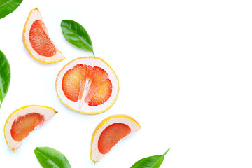 High vitamin C. Juicy grapefruit slices on white.