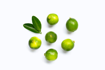 Fresh limes on white background. Copy space