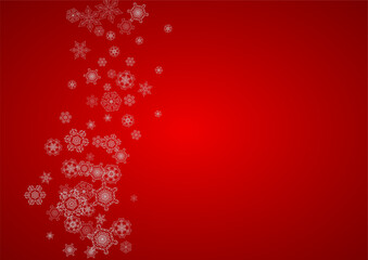 Naklejka na ściany i meble Christmas background with silver snowflakes and sparkles. Horizontal New Year and Christmas background for party invitation, banner, gift cards, retail offers. Falling snow. Frosty winter backdrop.
