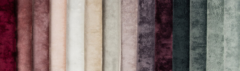 Bright collection of gunny textile samples. Set of fabric swatch samples texture. Samples of...