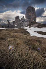 Cinque Torri rock formation in Cortina d'Ampezzo, Italy in late spring