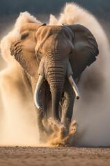 Fototapeta na wymiar An elephant playing in the sand. Generative AI