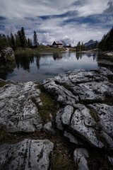 Hut Rifugio Palmieri and Lake Croda da Lago, Cortina d'Ampezzo, Italy